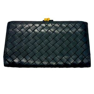 Vintage Black Bottega Veneta Intrecciato Long Wallet